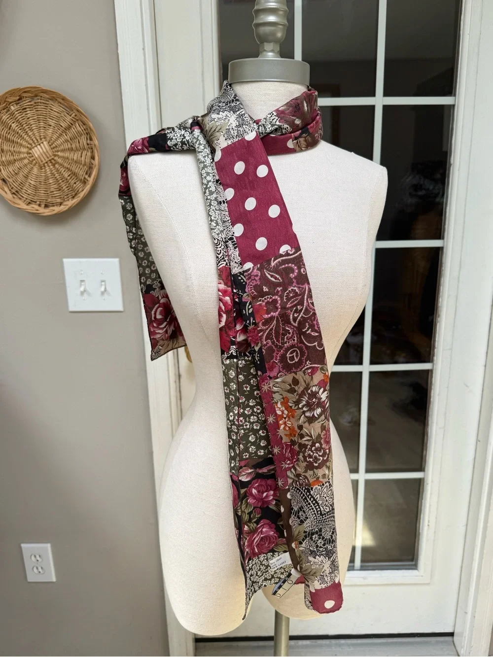 Vintage 100% Silk New York Studio Patchwork Scarf Floral Paisley Rectangle